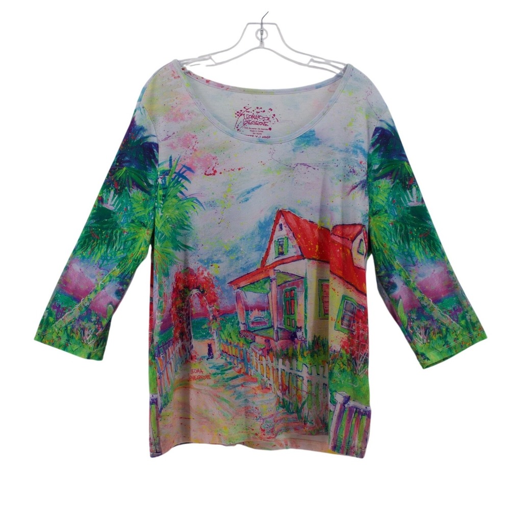 Leoma Lovegrove Top Womens‎ Petite XL Multi Color Cottage Artsy Coastal Paint
